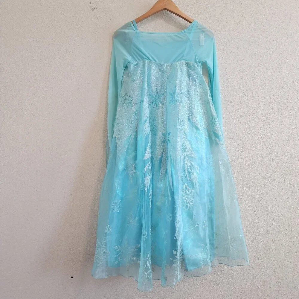 Disney Store Frozen Queen Elsa Glitter Sequin Blue Halloween Costume Dress 9/10